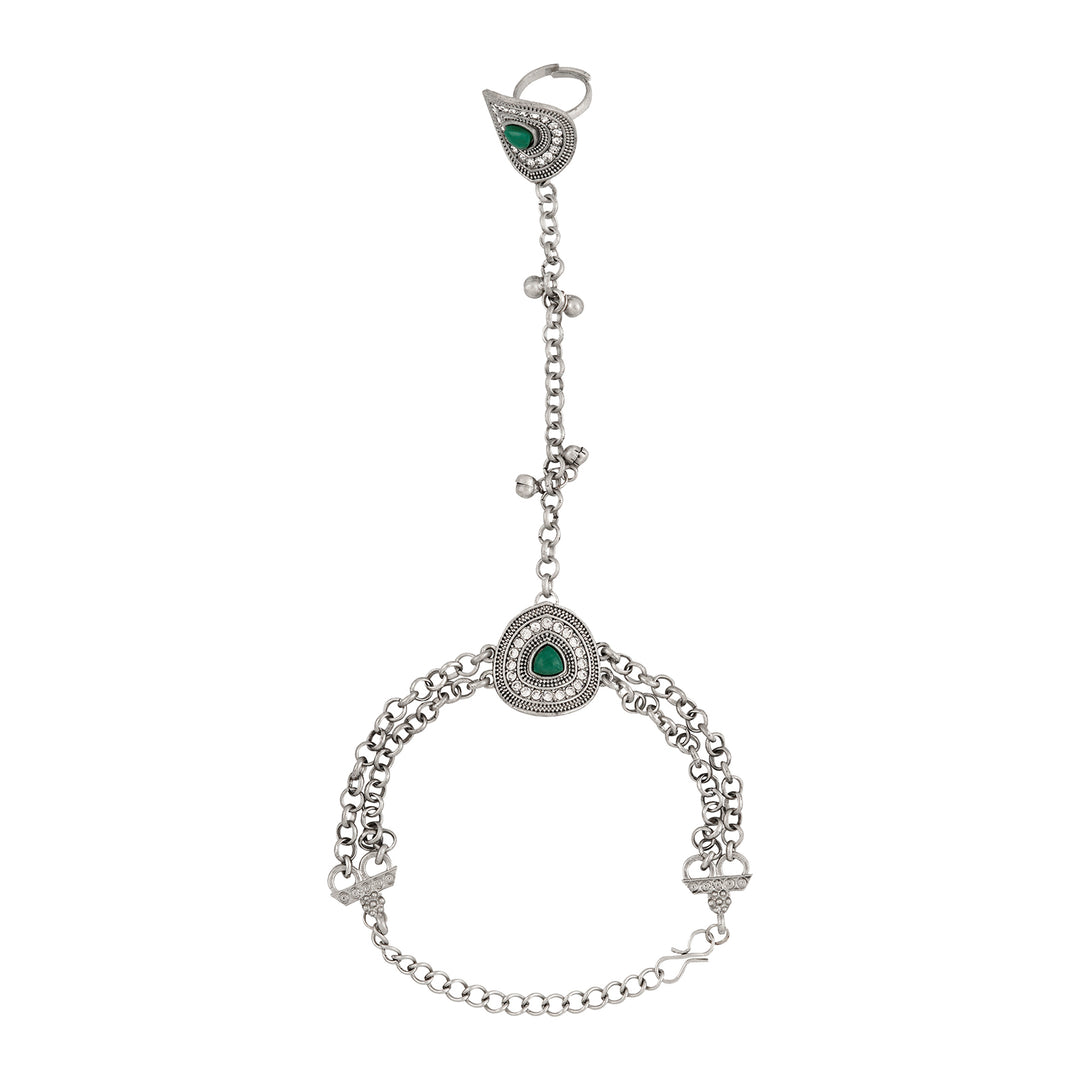 Teejh Akaaya Silver Green Hathphool