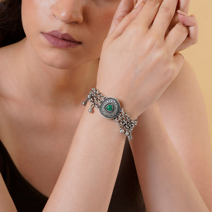 Teejh Saral Silver Green Bracelet