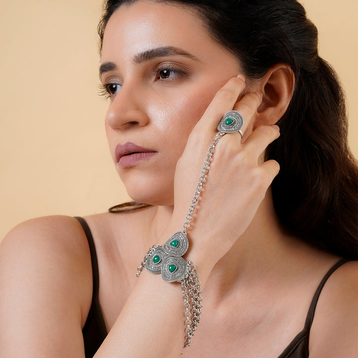 Teejh Himanshi Silver Green Hathphool