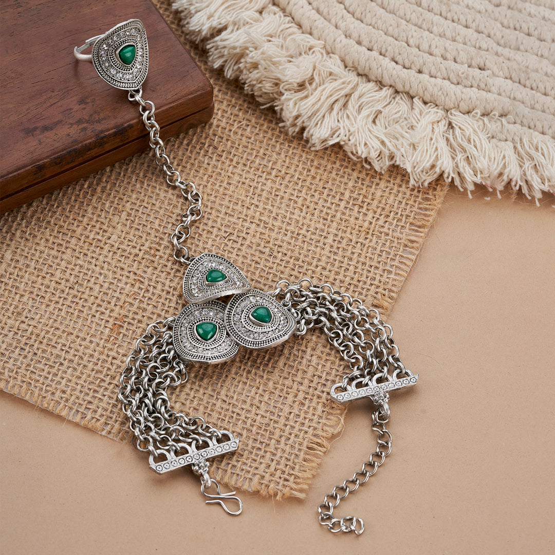 Teejh Himanshi Silver Green Hathphool