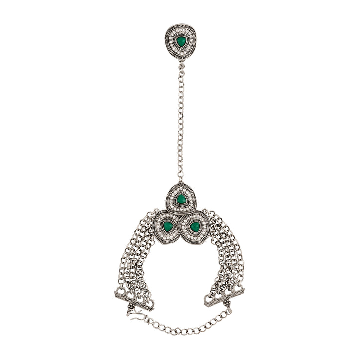 Teejh Himanshi Silver Green Hathphool