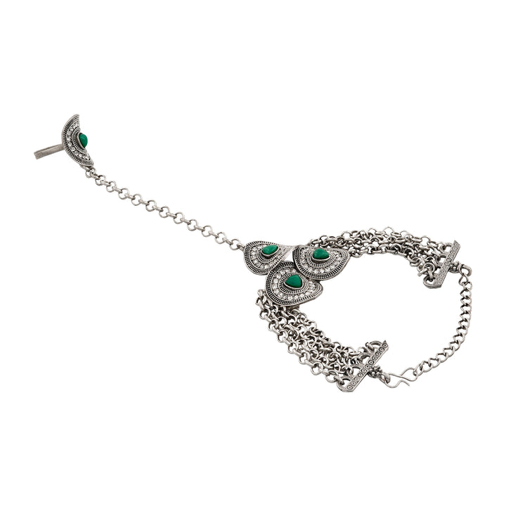 Teejh Himanshi Silver Green Hathphool