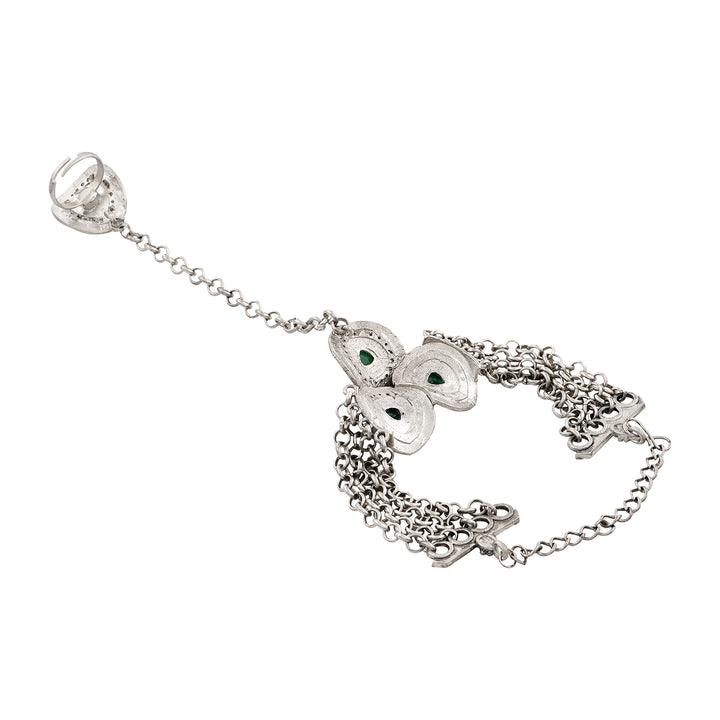 Teejh Himanshi Silver Green Hathphool