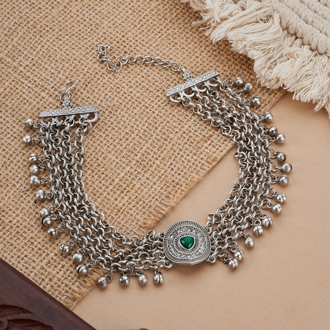Teejh Yashvi Silver Green Necklace
