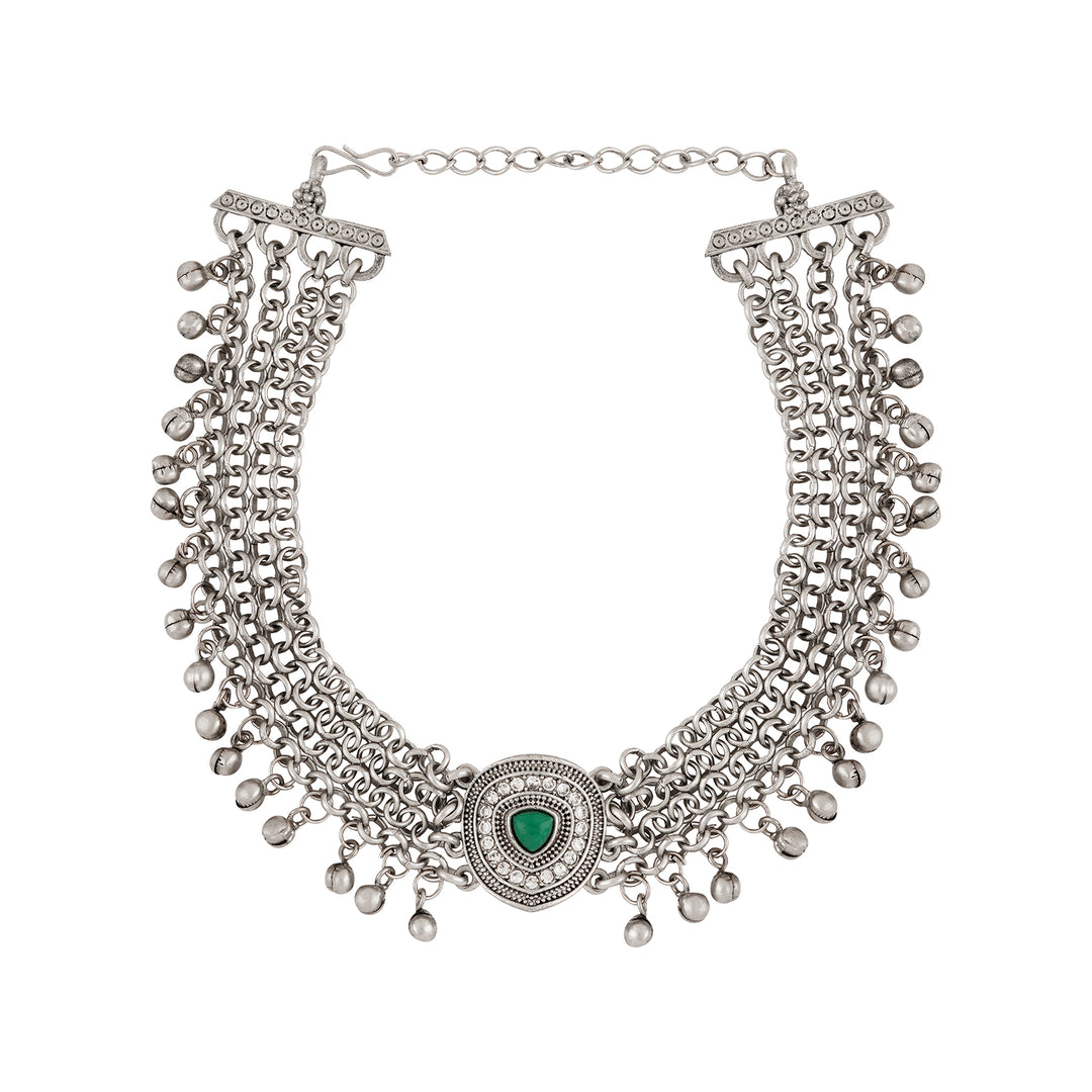 Teejh Yashvi Silver Green Necklace