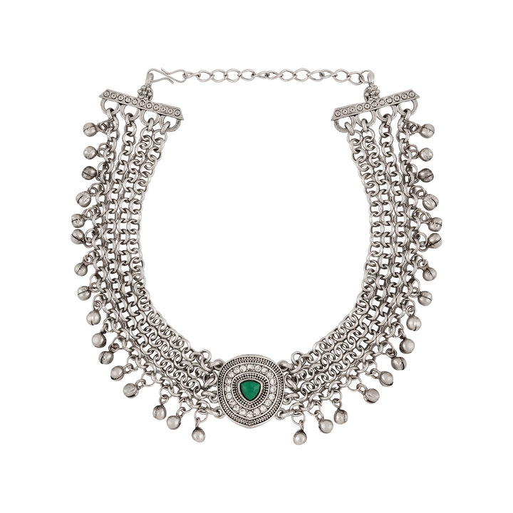 Teejh Yashvi Silver Green Necklace