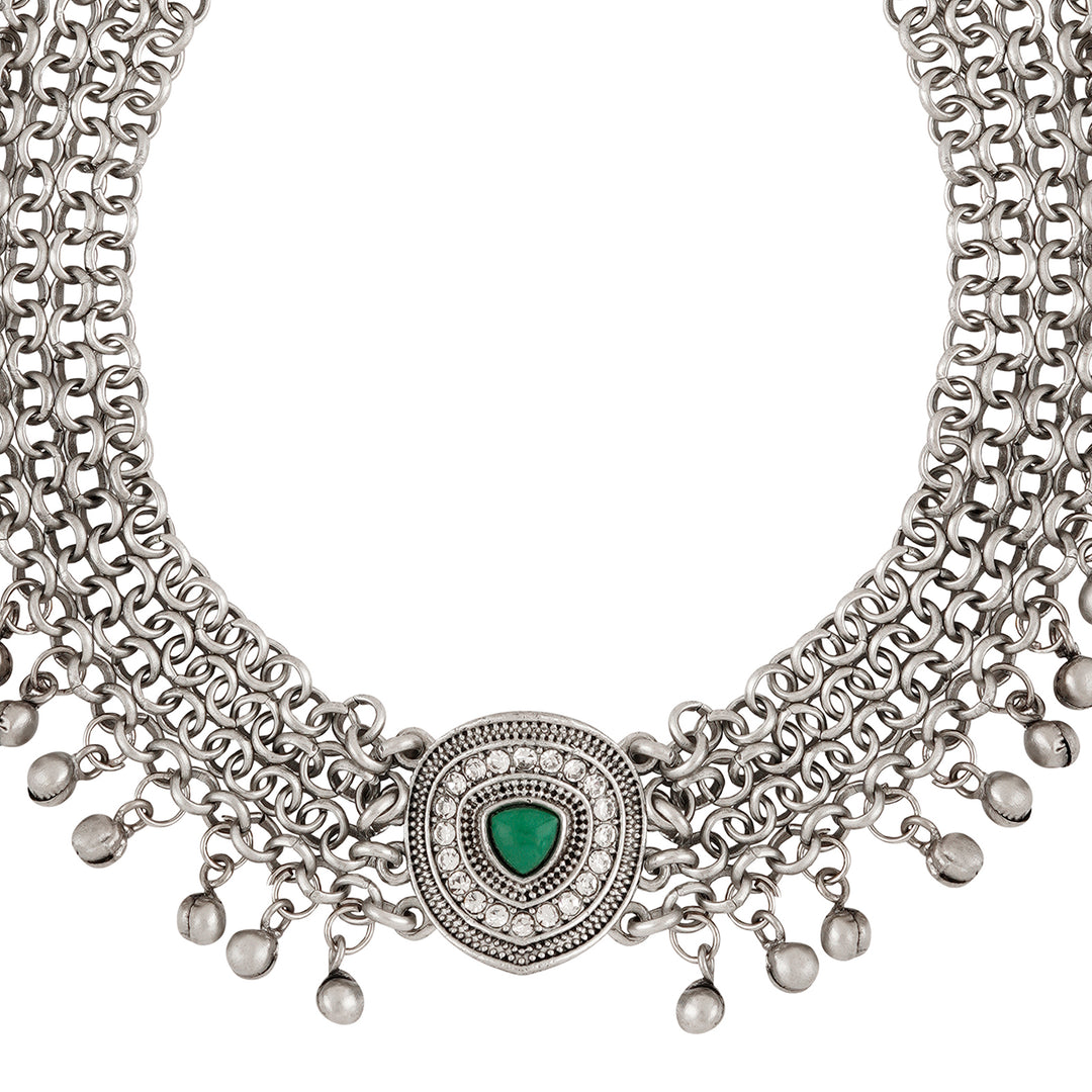 Teejh Yashvi Silver Green Necklace