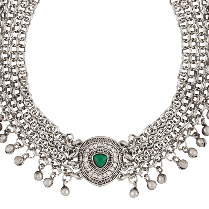 Teejh Yashvi Silver Green Necklace