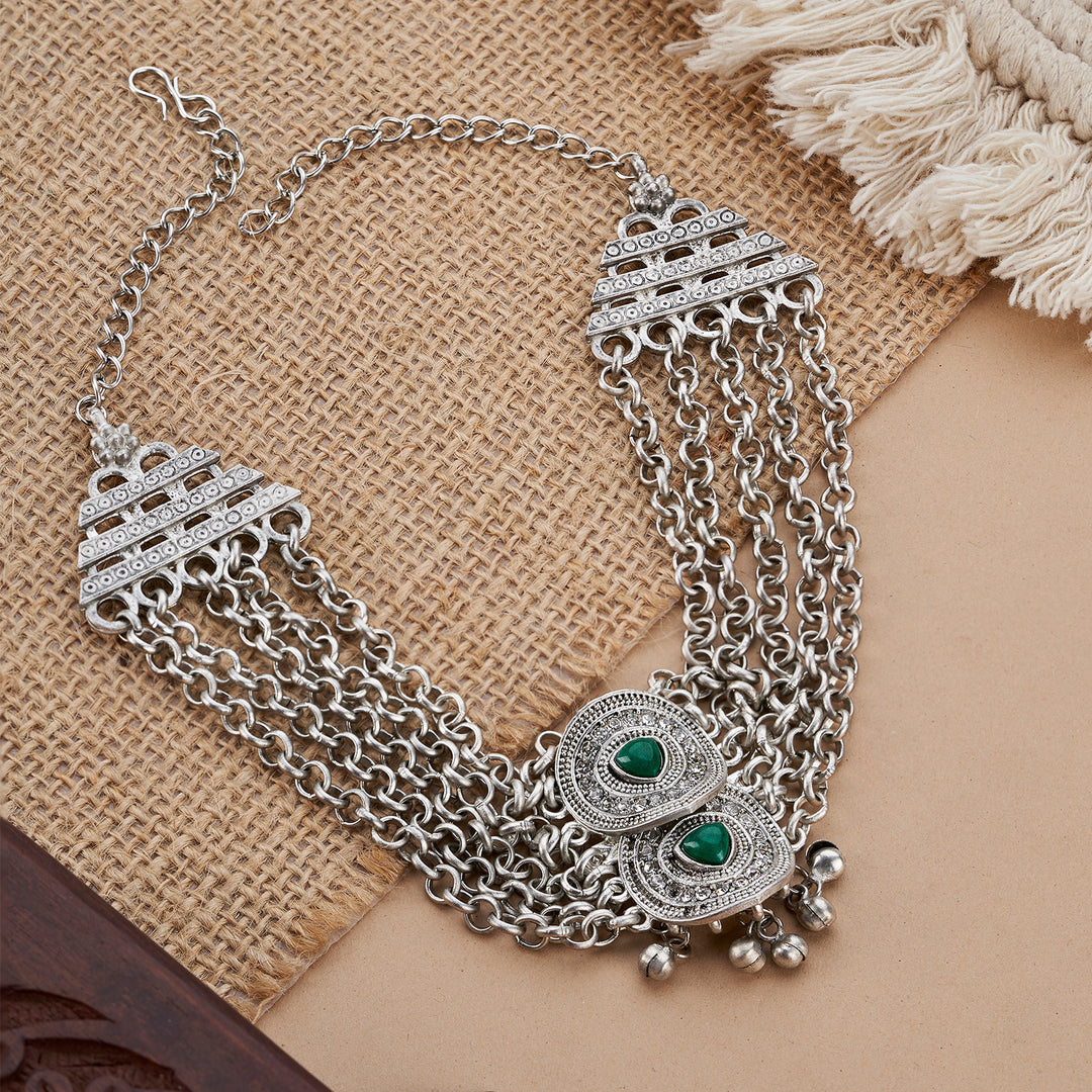Teejh Vaishnavi Silver Green Necklace