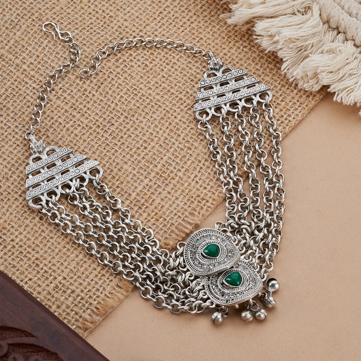 Teejh Vaishnavi Silver Green Necklace
