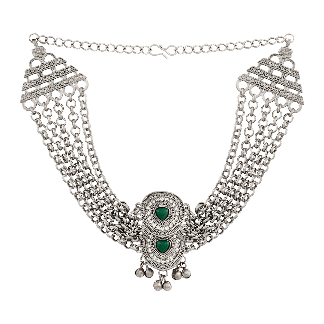 Teejh Vaishnavi Silver Green Necklace