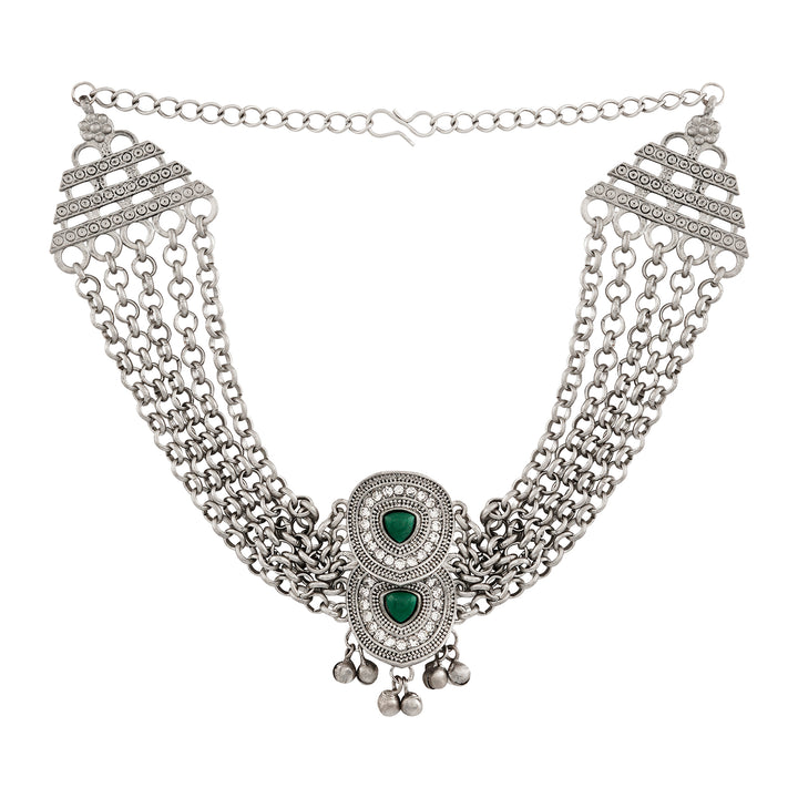 Teejh Vaishnavi Silver Green Necklace
