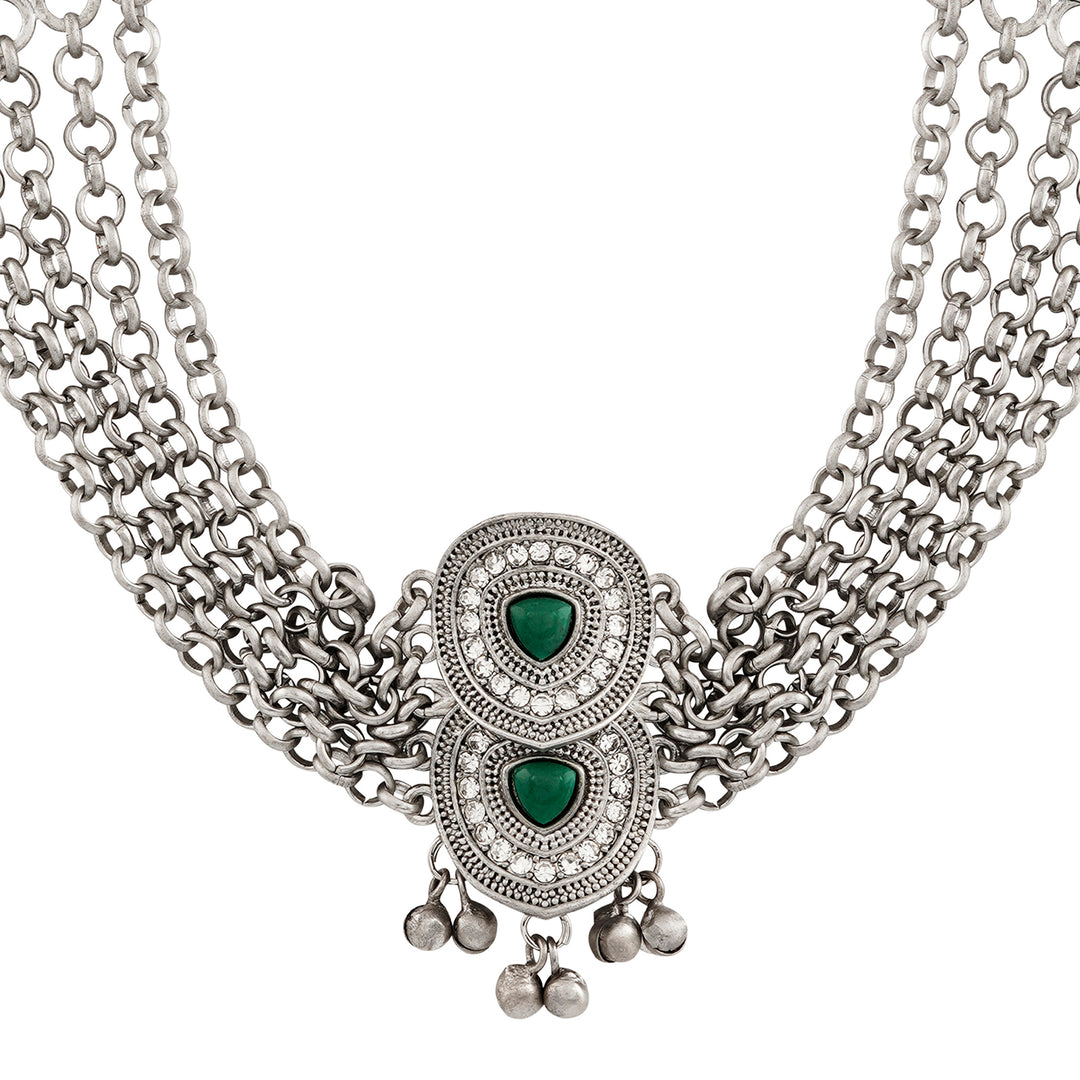Teejh Vaishnavi Silver Green Necklace