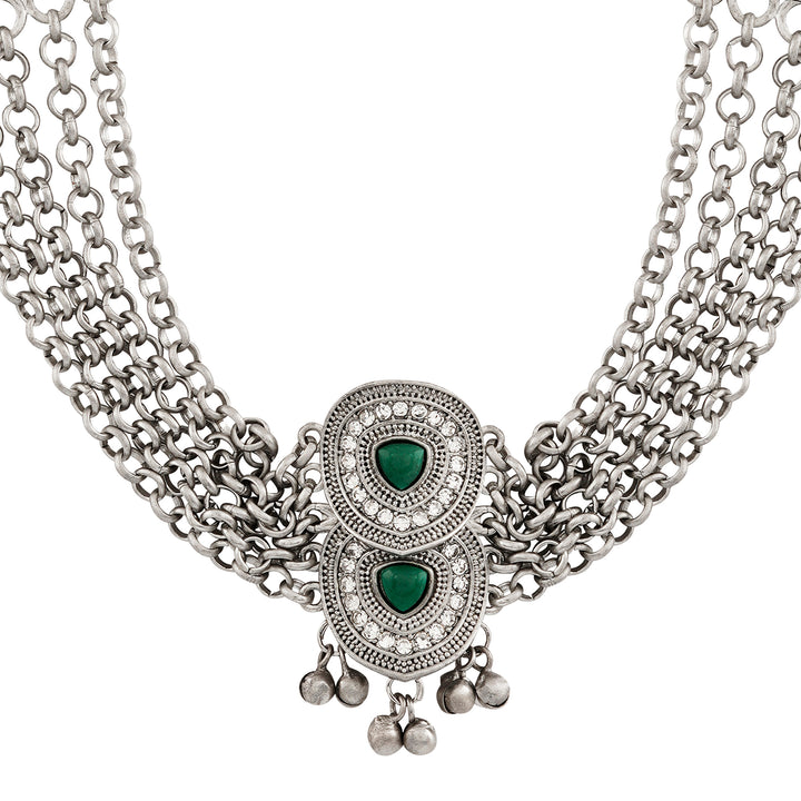 Teejh Vaishnavi Silver Green Necklace