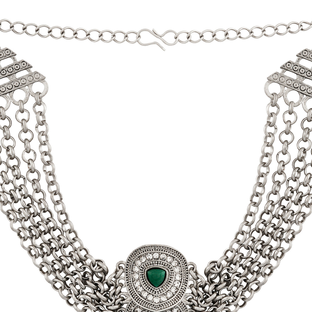 Teejh Vaishnavi Silver Green Necklace