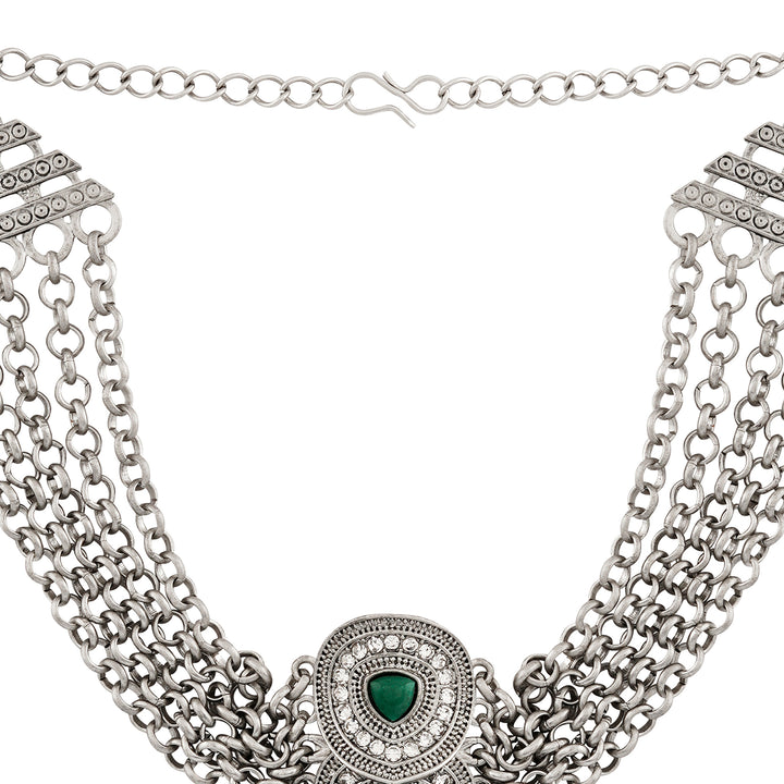 Teejh Vaishnavi Silver Green Necklace