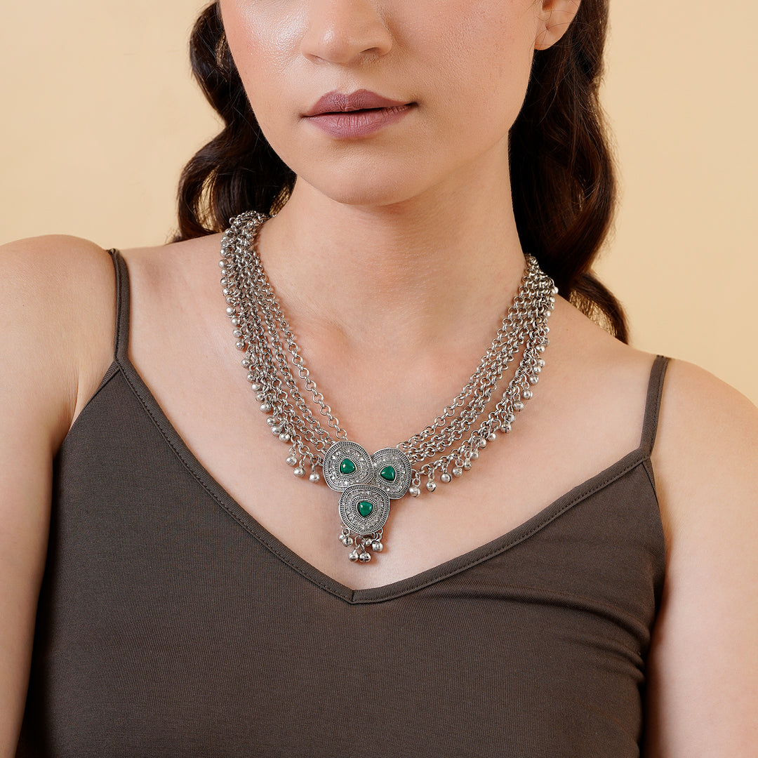 Teejh Esha Silver Green Necklace