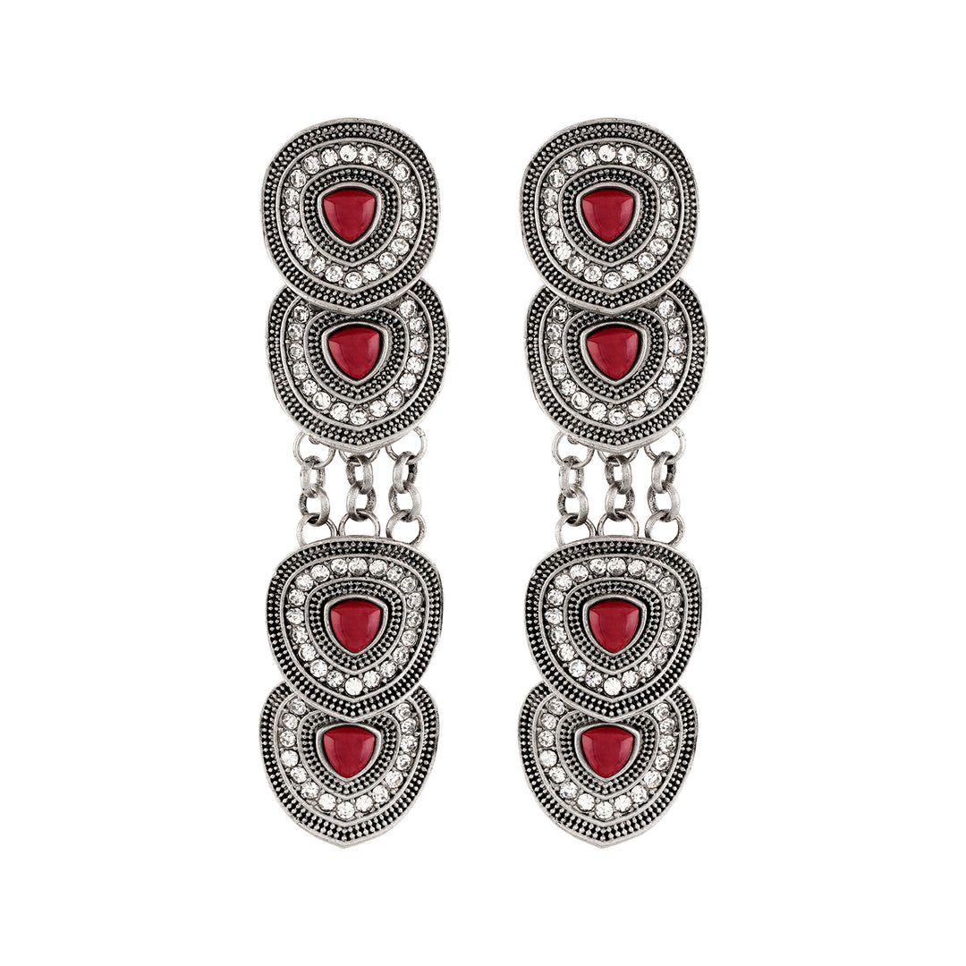 Teejh Dhanushree Silver Mehroon Earring