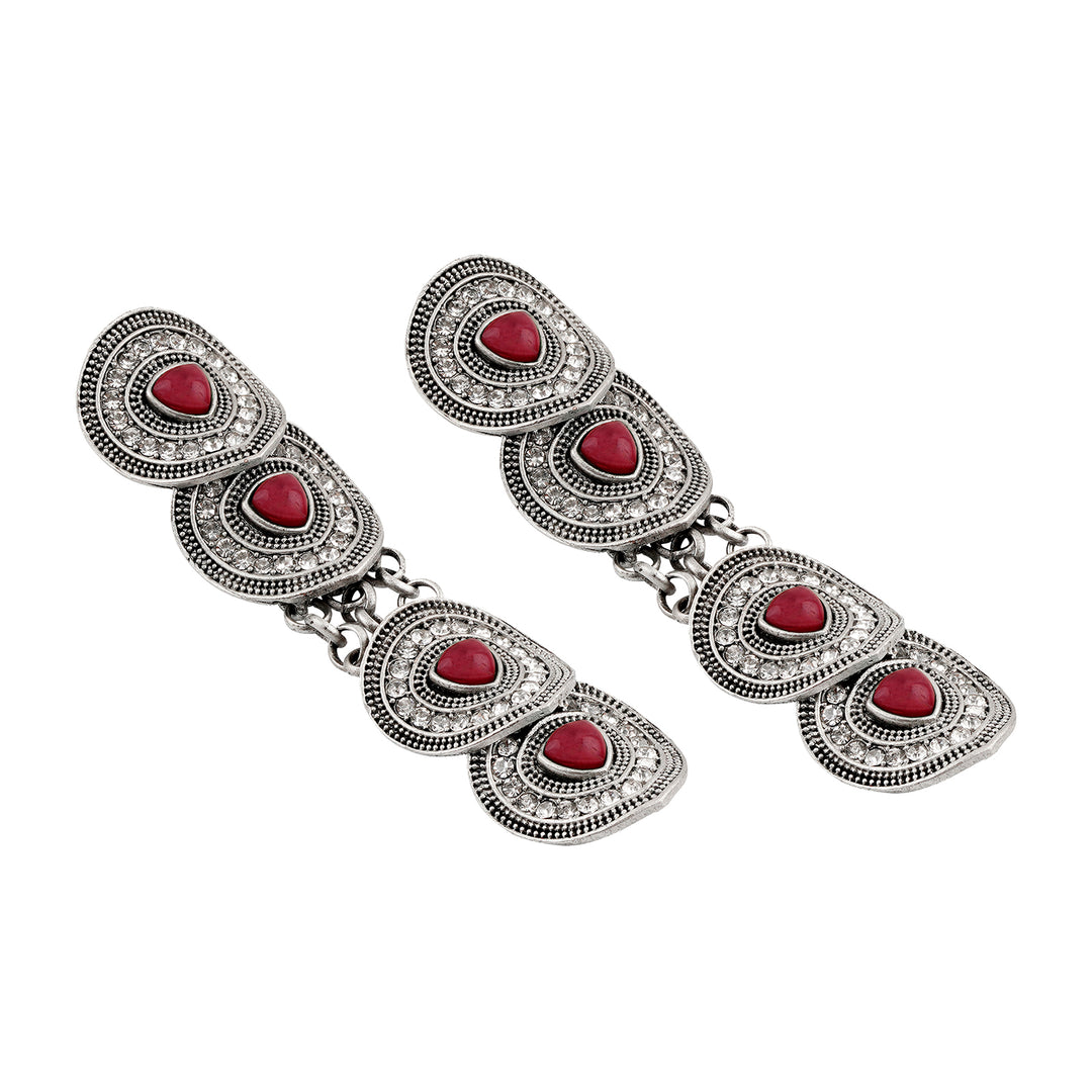 Teejh Dhanushree Silver Mehroon Earring