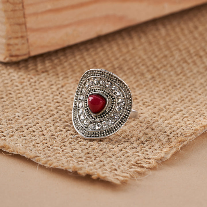 Teejh Dhani Silver Mehroon Ring
