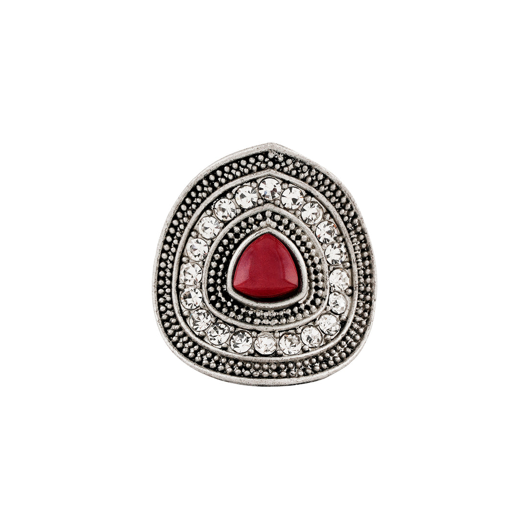 Teejh Dhani Silver Mehroon Ring