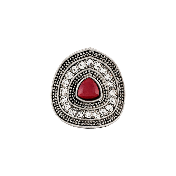 Teejh Dhani Silver Mehroon Ring