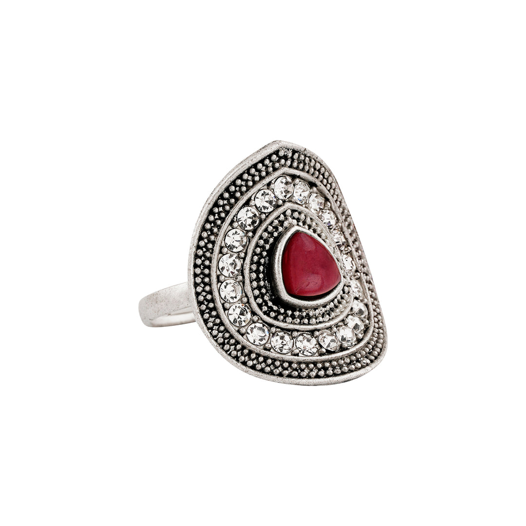 Teejh Dhani Silver Mehroon Ring