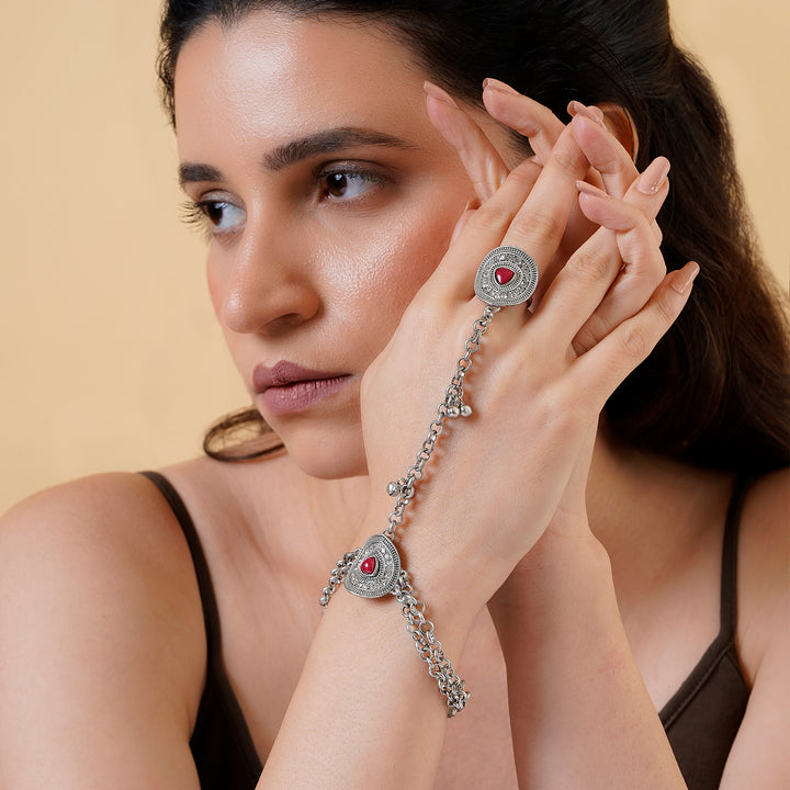 Teejh Sujata Silver Mehroon Hathphool