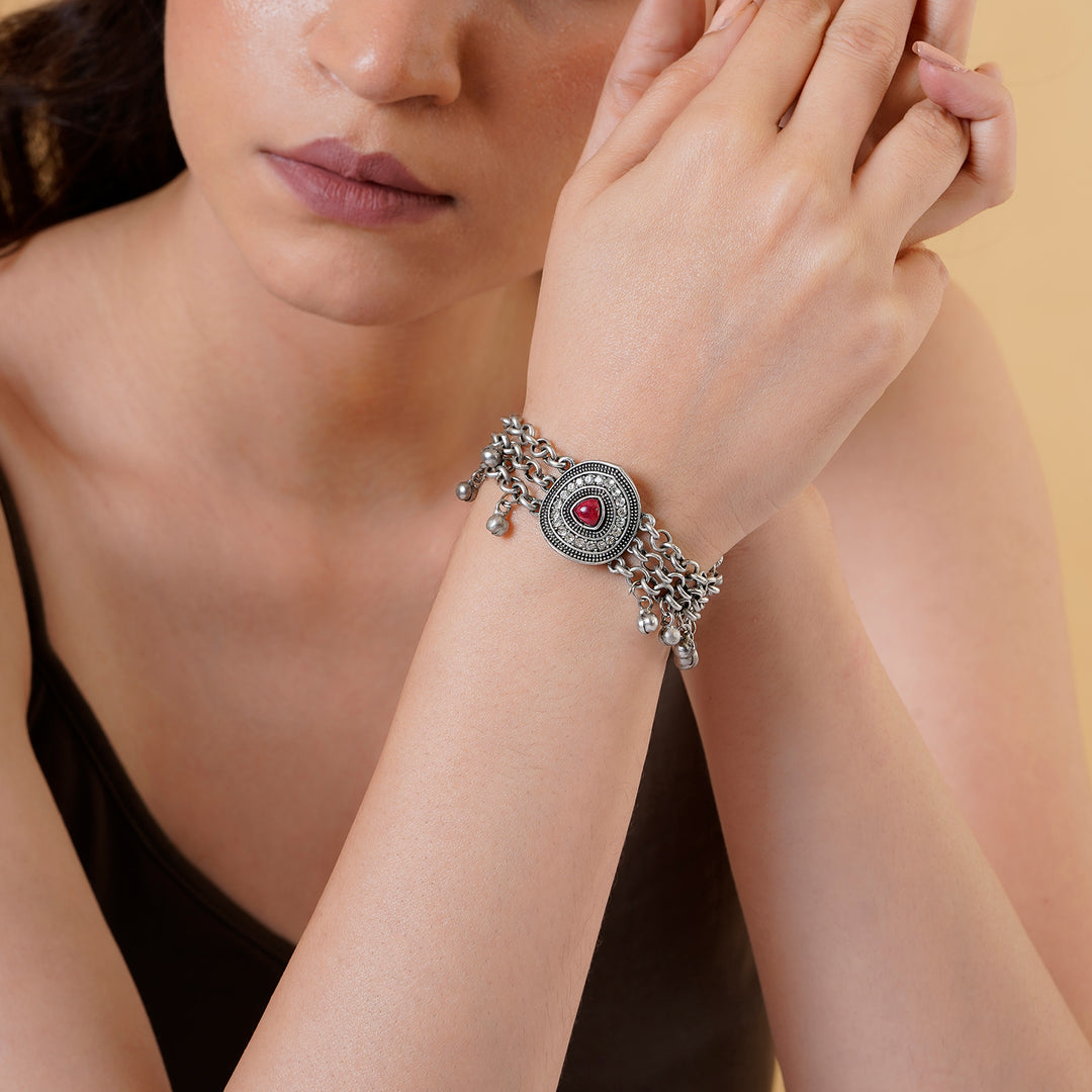 Teejh Tanisha Silver Mehroon Bracelet