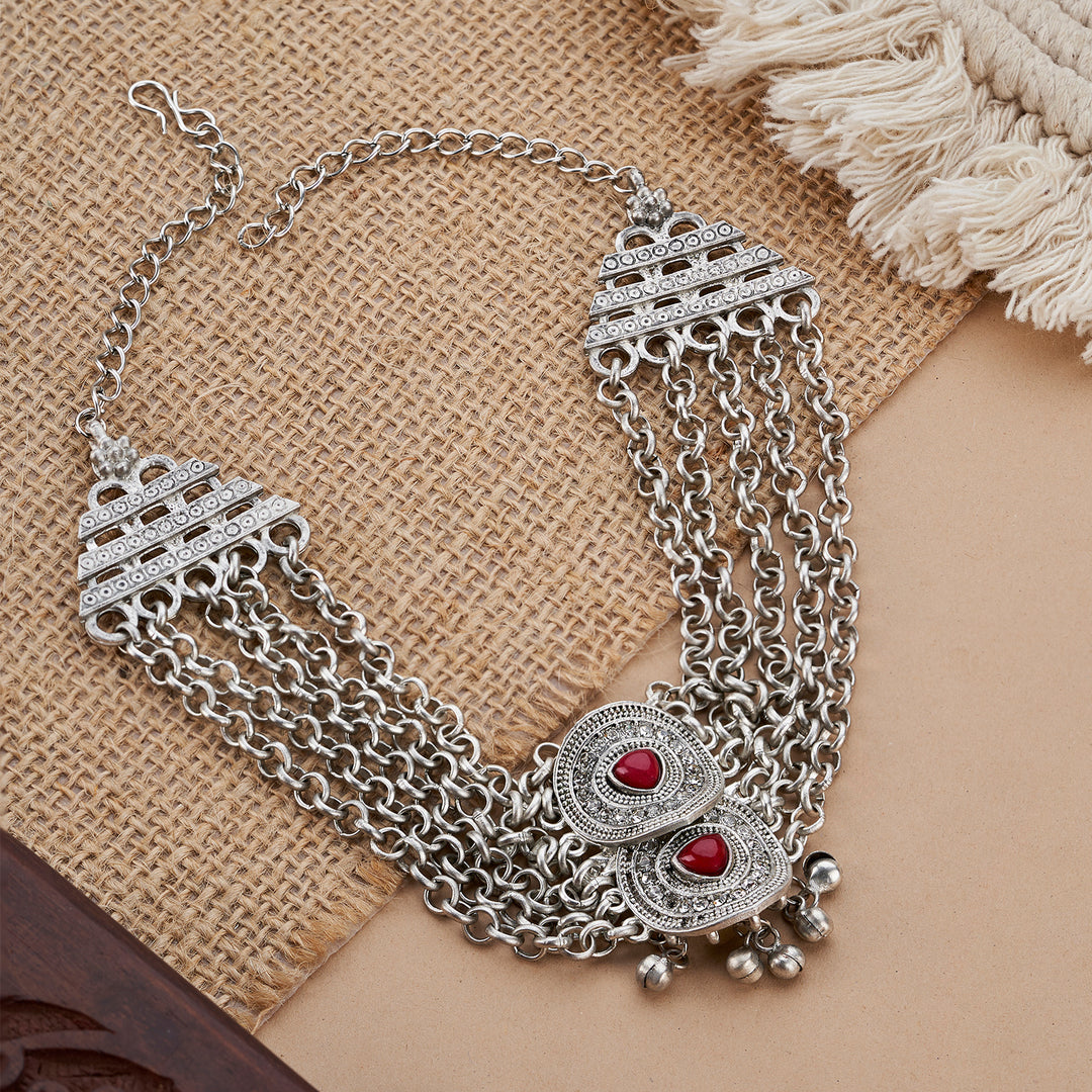 Teejh Vinata Silver Mehroon Necklace