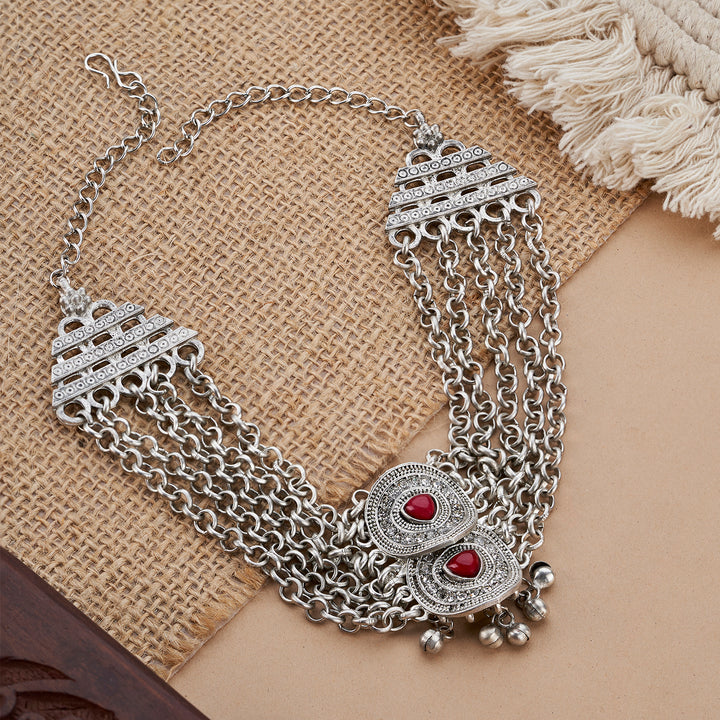 Teejh Vinata Silver Mehroon Necklace