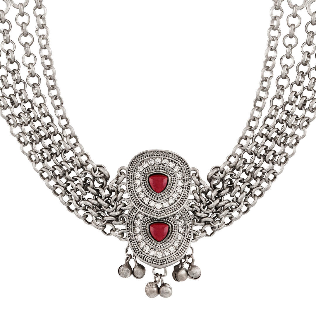 Teejh Vinata Silver Mehroon Necklace