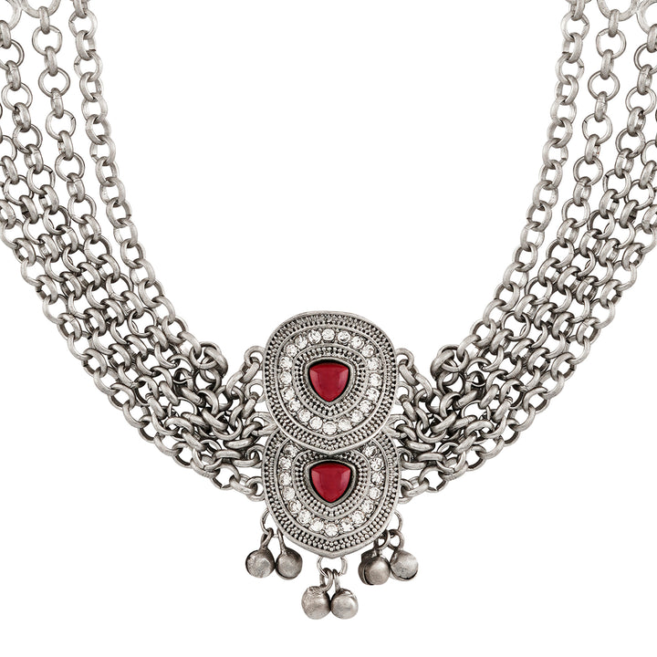 Teejh Vinata Silver Mehroon Necklace