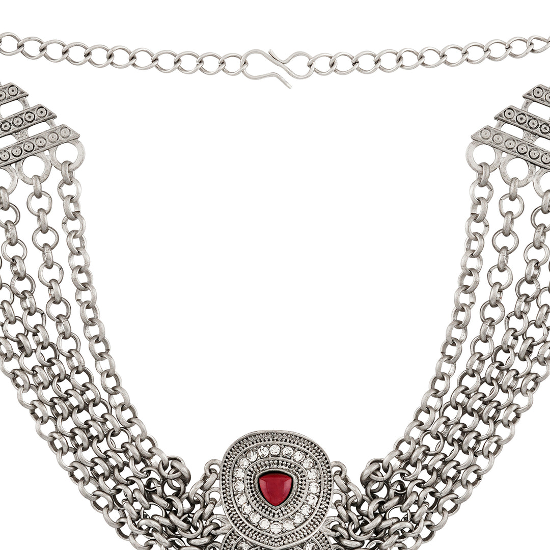 Teejh Vinata Silver Mehroon Necklace