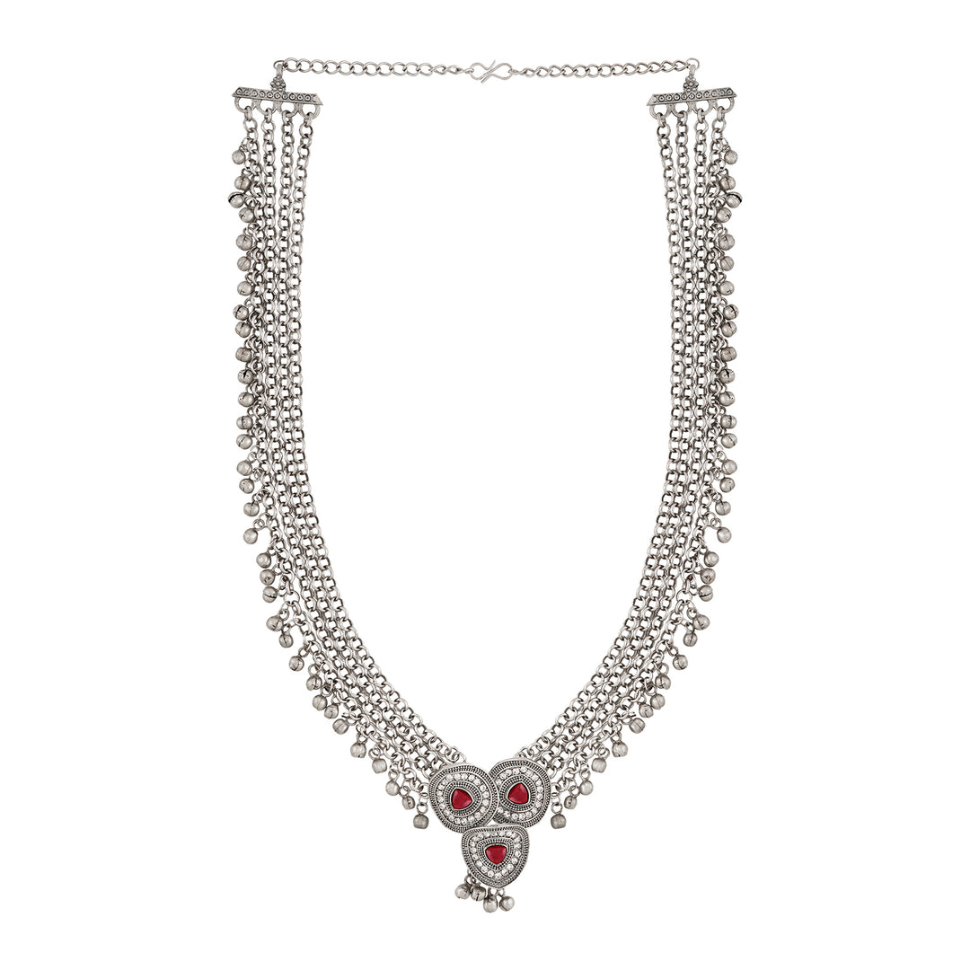 Teejh Yamuna Silver Mehroon Necklace
