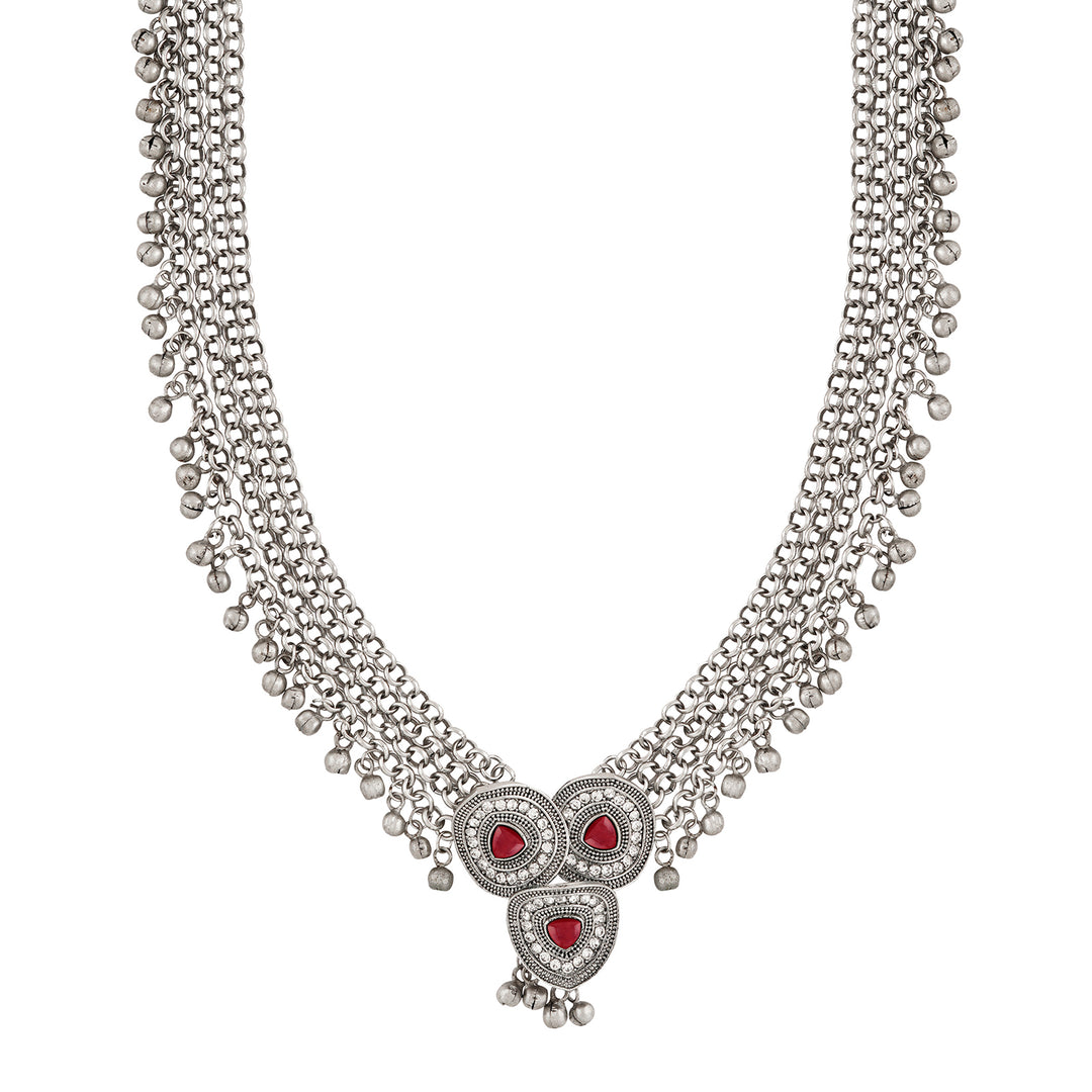 Teejh Yamuna Silver Mehroon Necklace