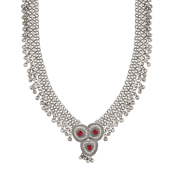 Teejh Yamuna Silver Mehroon Necklace