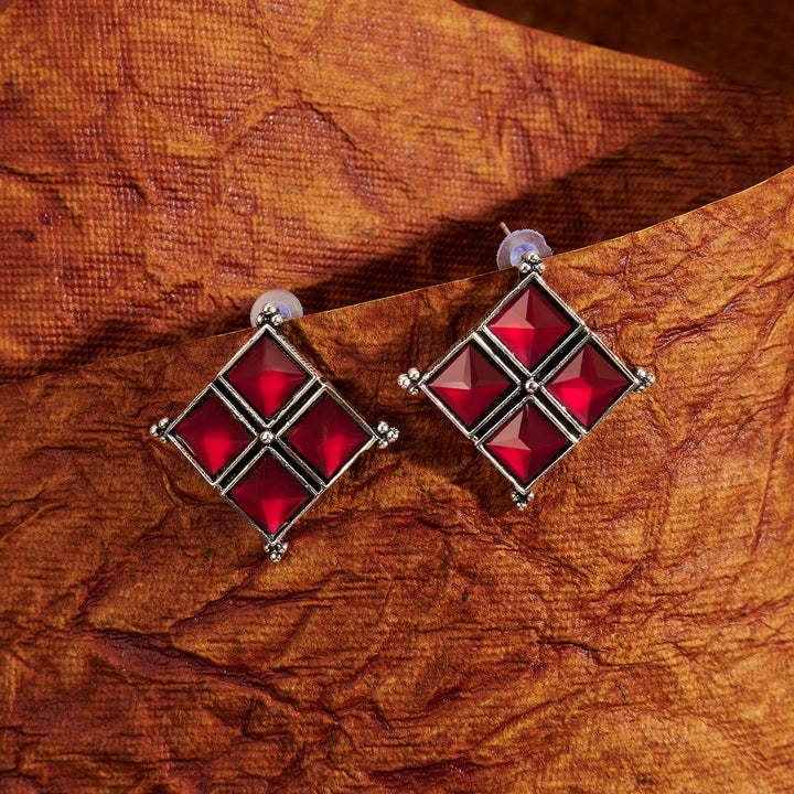 Teejh Dhamini Red Silver Oxidised Earrings