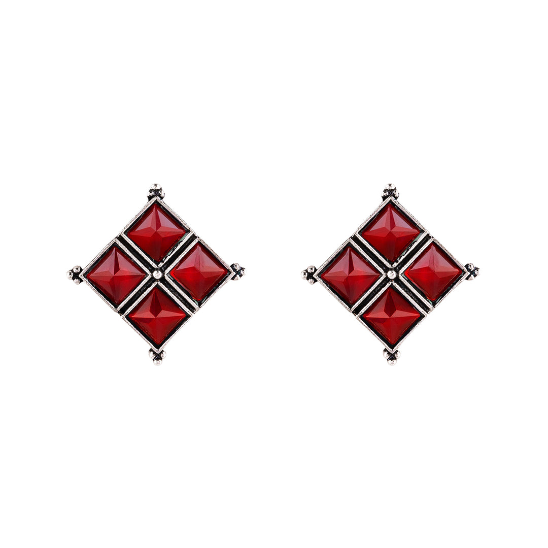 Teejh Dhamini Red Silver Oxidised Earrings