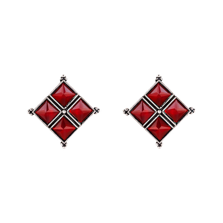 Teejh Dhamini Red Silver Oxidised Earrings