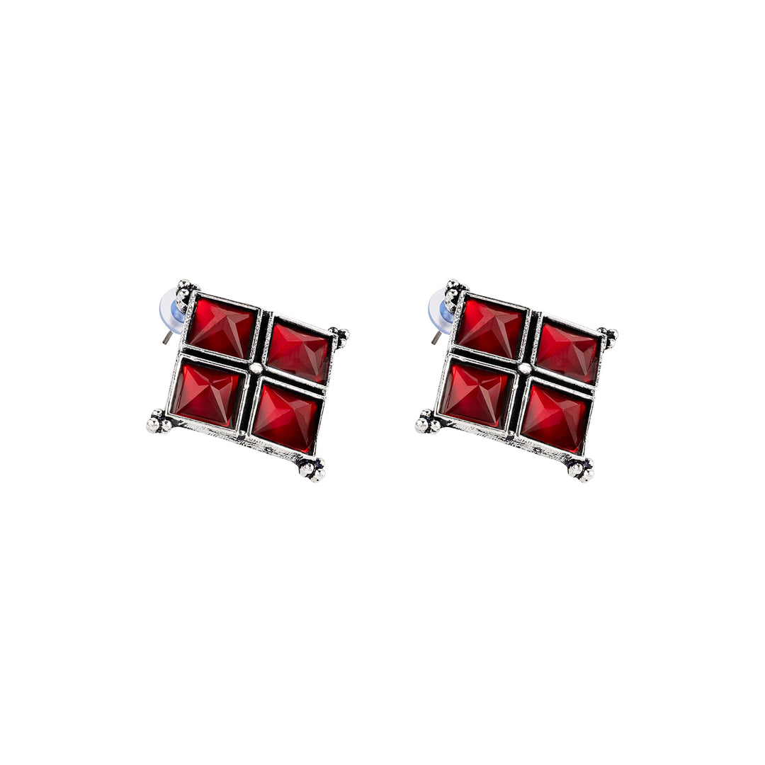 Teejh Dhamini Red Silver Oxidised Earrings