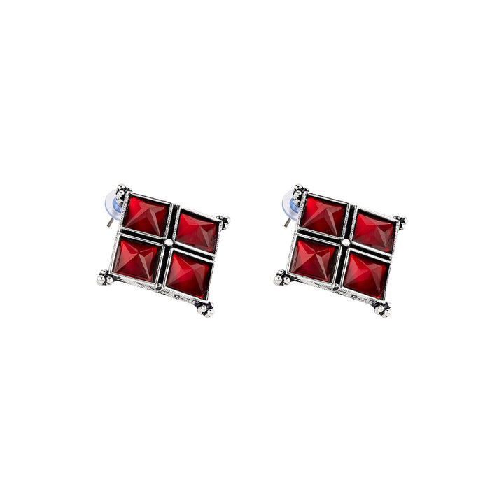Teejh Dhamini Red Silver Oxidised Earrings