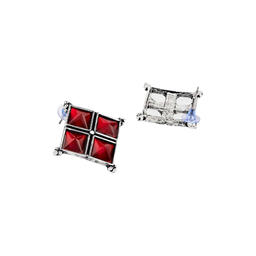 Teejh Dhamini Red Silver Oxidised Earrings
