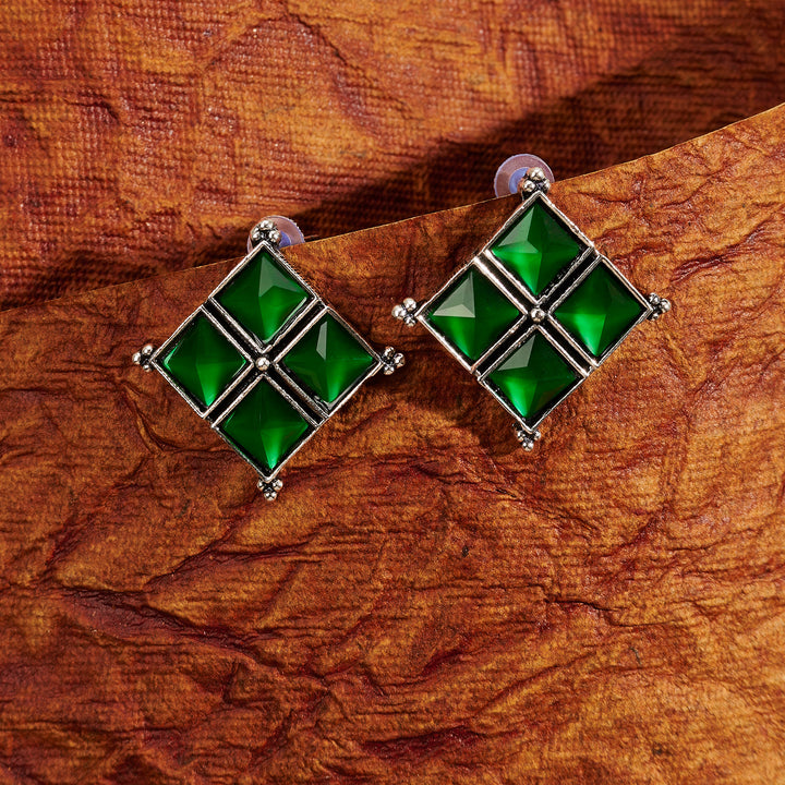 Teejh Dhamini Green Silver Oxidised Earrings