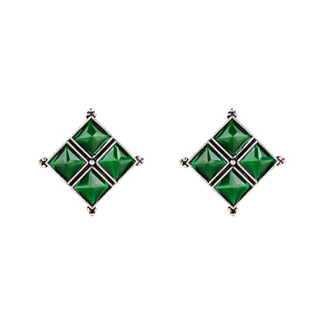 Teejh Dhamini Green Silver Oxidised Earrings