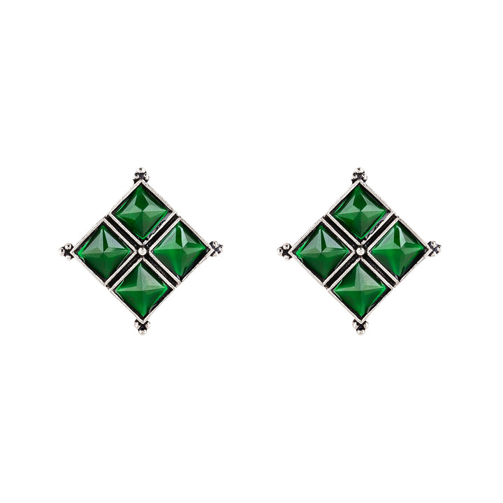 Teejh Dhamini Green Silver Oxidised Earrings