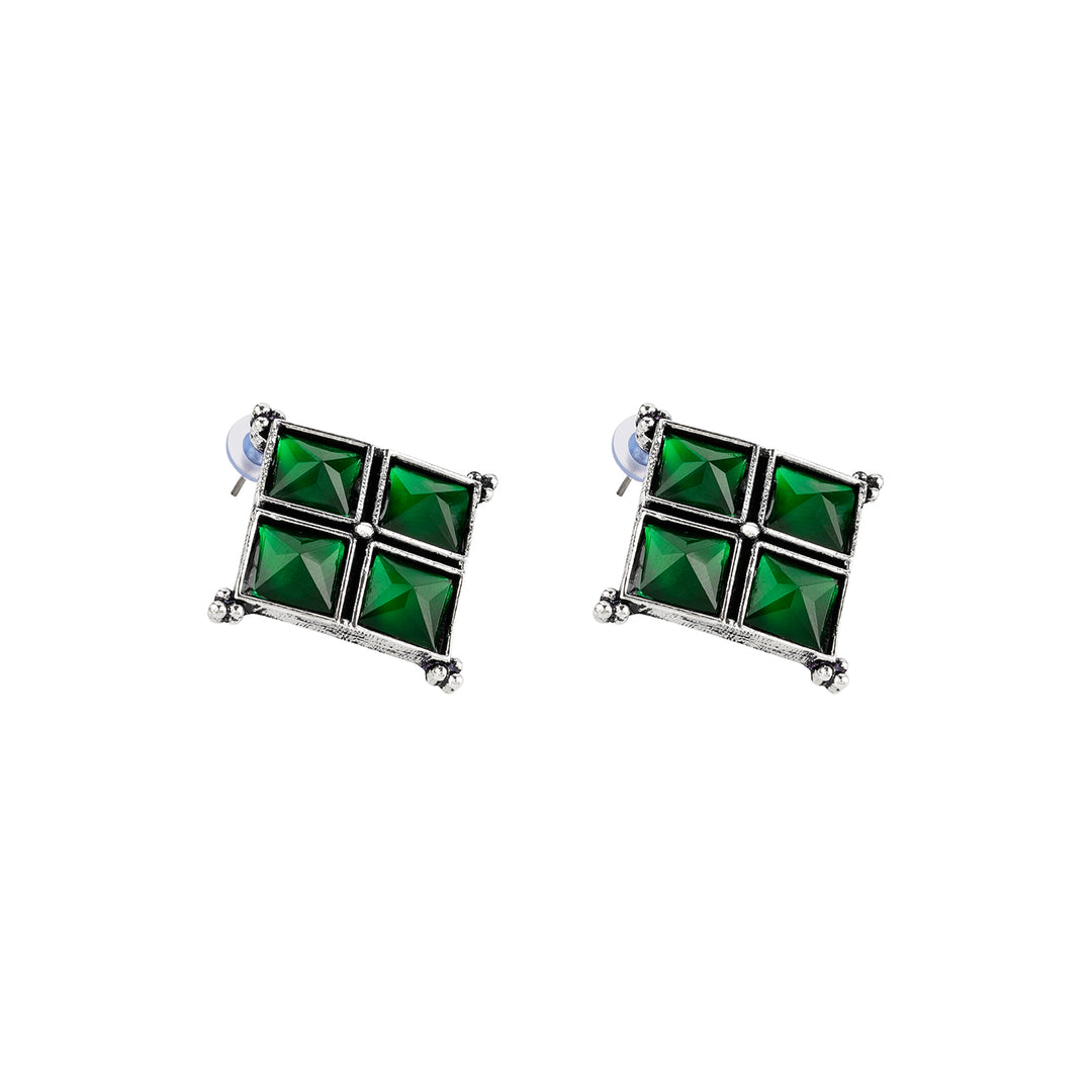 Teejh Dhamini Green Silver Oxidised Earrings