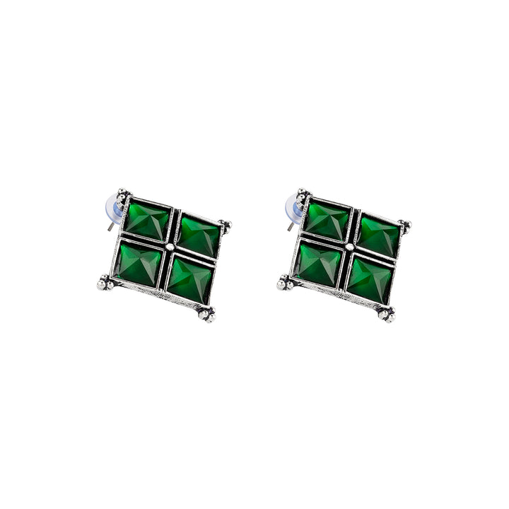 Teejh Dhamini Green Silver Oxidised Earrings