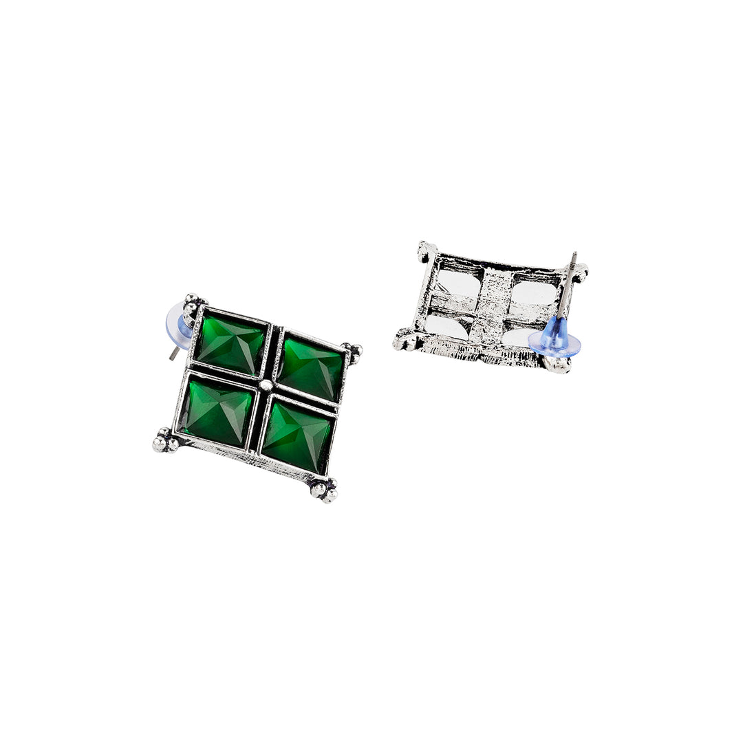Teejh Dhamini Green Silver Oxidised Earrings