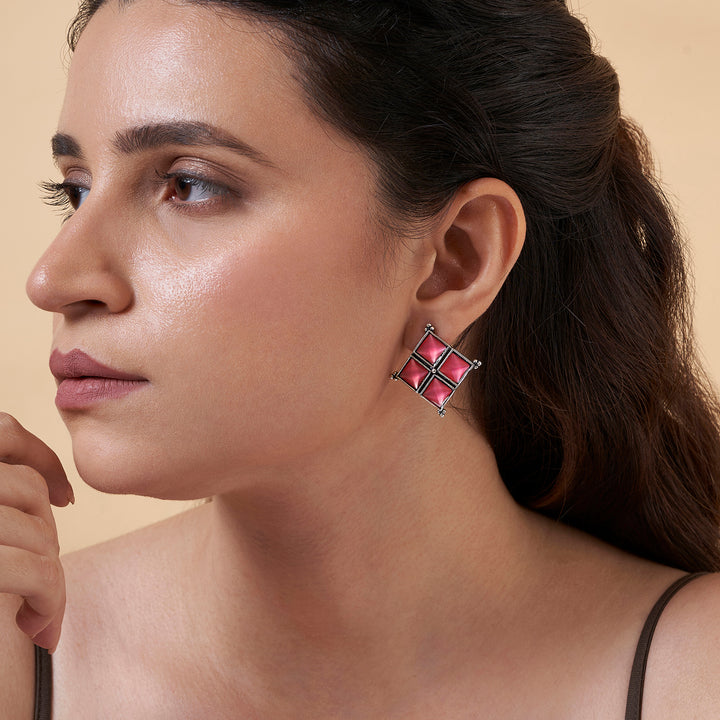 Teejh Dhamini Pastel Pink Silver Oxidised Earrings